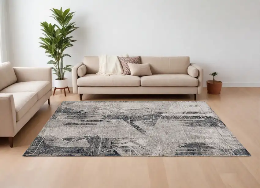 Grey Machine Woven Abstract Geometric Indoor Area Rug Photo 1