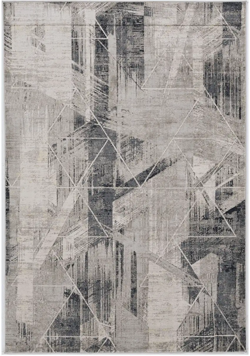 Grey Machine Woven Abstract Geometric Indoor Area Rug Photo 2