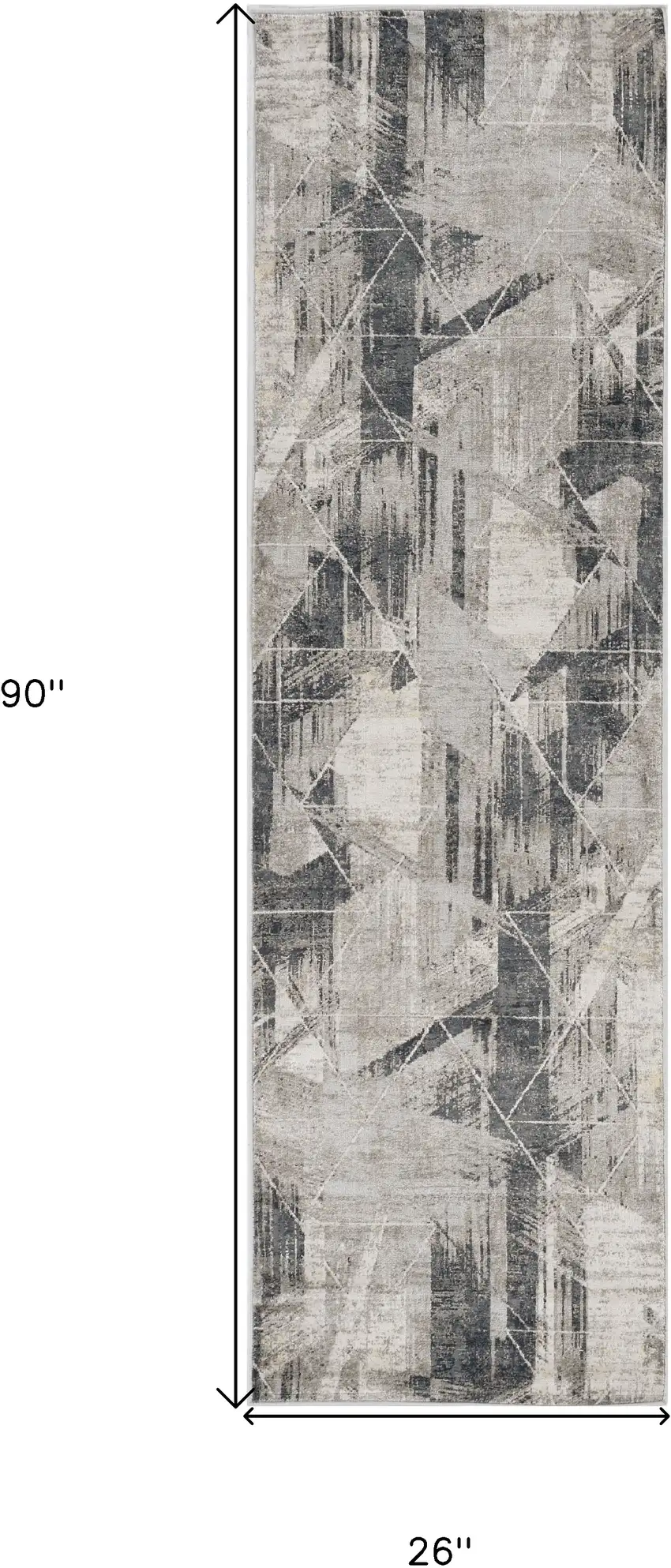 8' Grey Machine Woven Abstract Geometric Indoor Runner Rug Photo 3