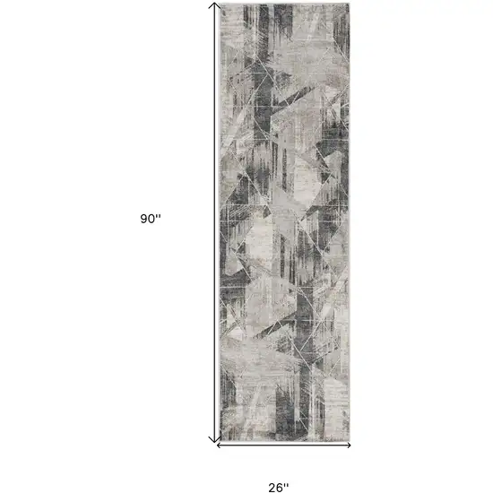 8' Grey Machine Woven Abstract Geometric Indoor Runner Rug Photo 3