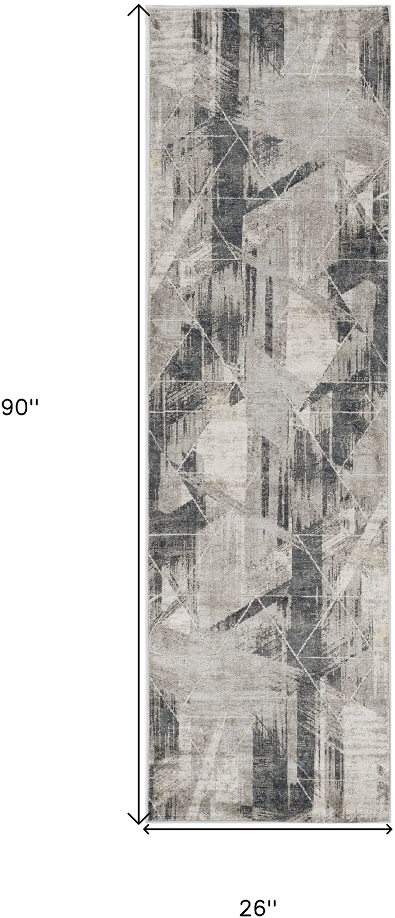 Grey Machine Woven Abstract Geometric Indoor Runner Rug Photo 4
