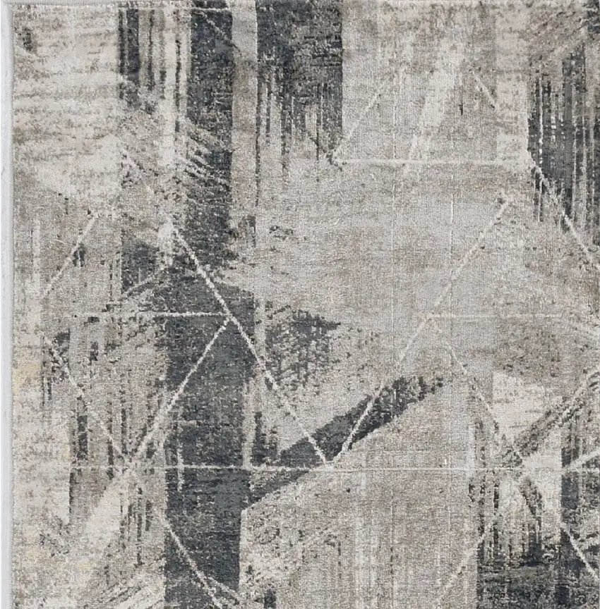 8' Grey Machine Woven Abstract Geometric Indoor Runner Rug Photo 7