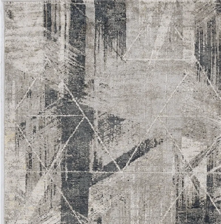 Grey Machine Woven Abstract Geometric Indoor Runner Rug Photo 5