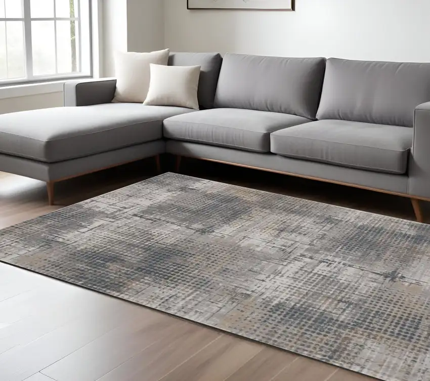 Ivory And Gray Abstract Area Rug Photo 2