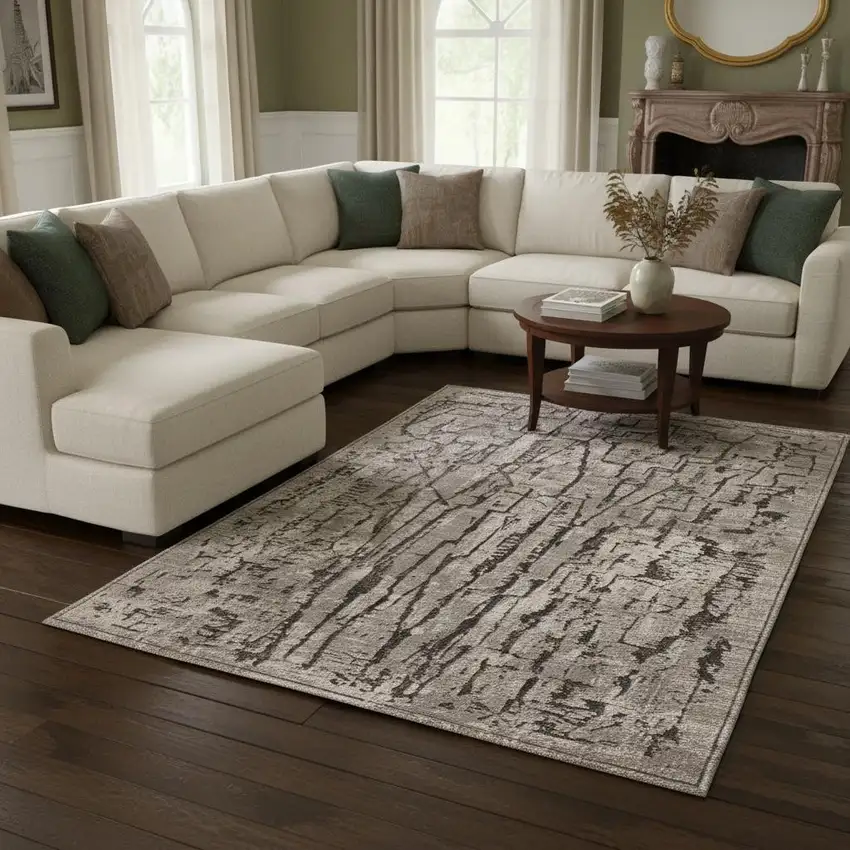 Gray And Black Abstract Distressed Area Rug Photo 1