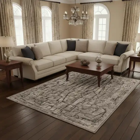 Gray And Black Abstract Distressed Area Rug Photo 3