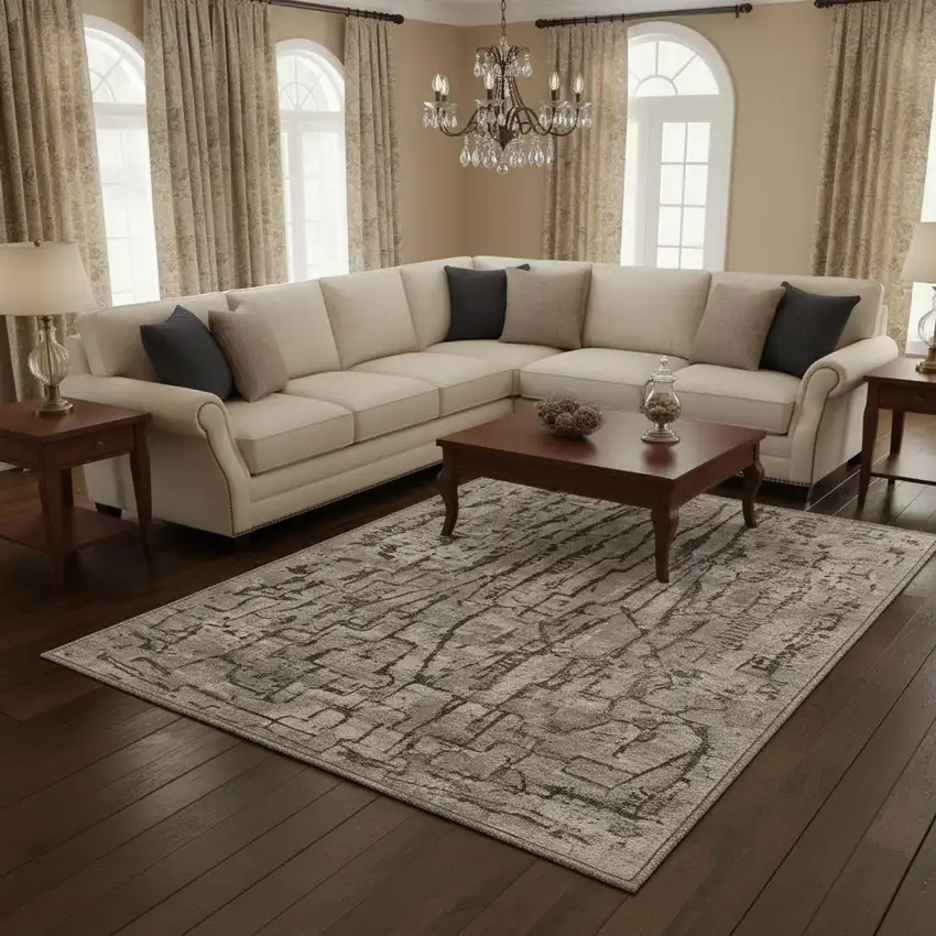 Gray And Black Abstract Distressed Area Rug Photo 3