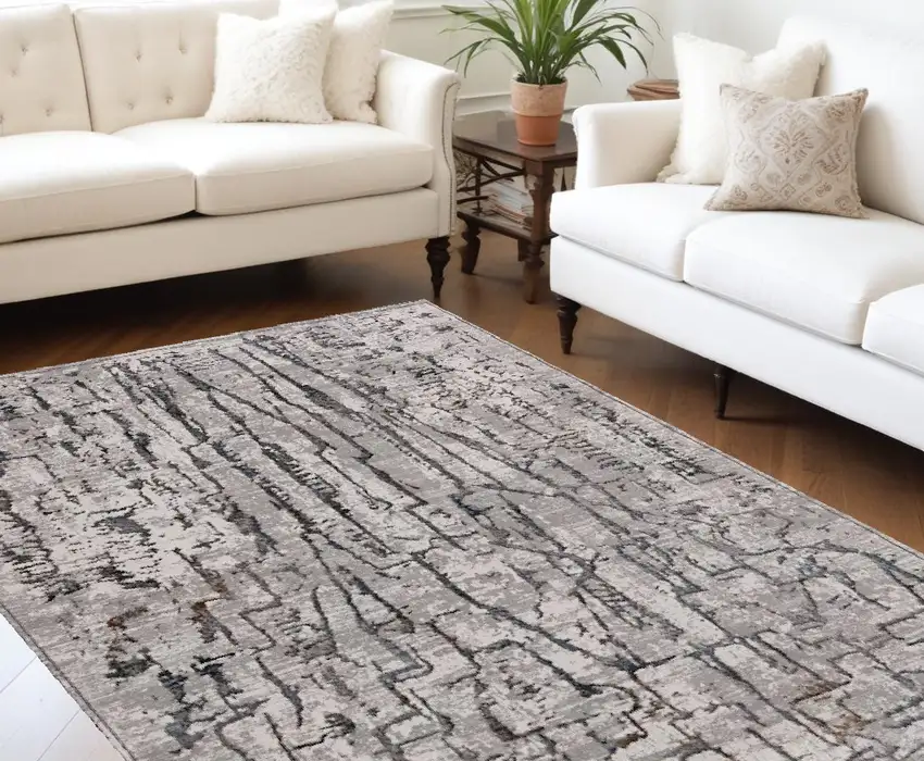 Grey Machine Woven Abstract Indoor Area Rug Photo 1