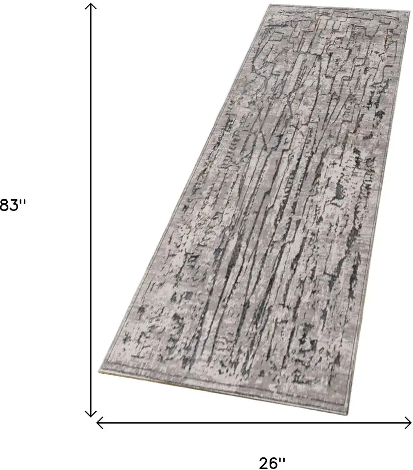 7' Grey Machine Woven Abstract  Indoor Runner Rug Photo 3