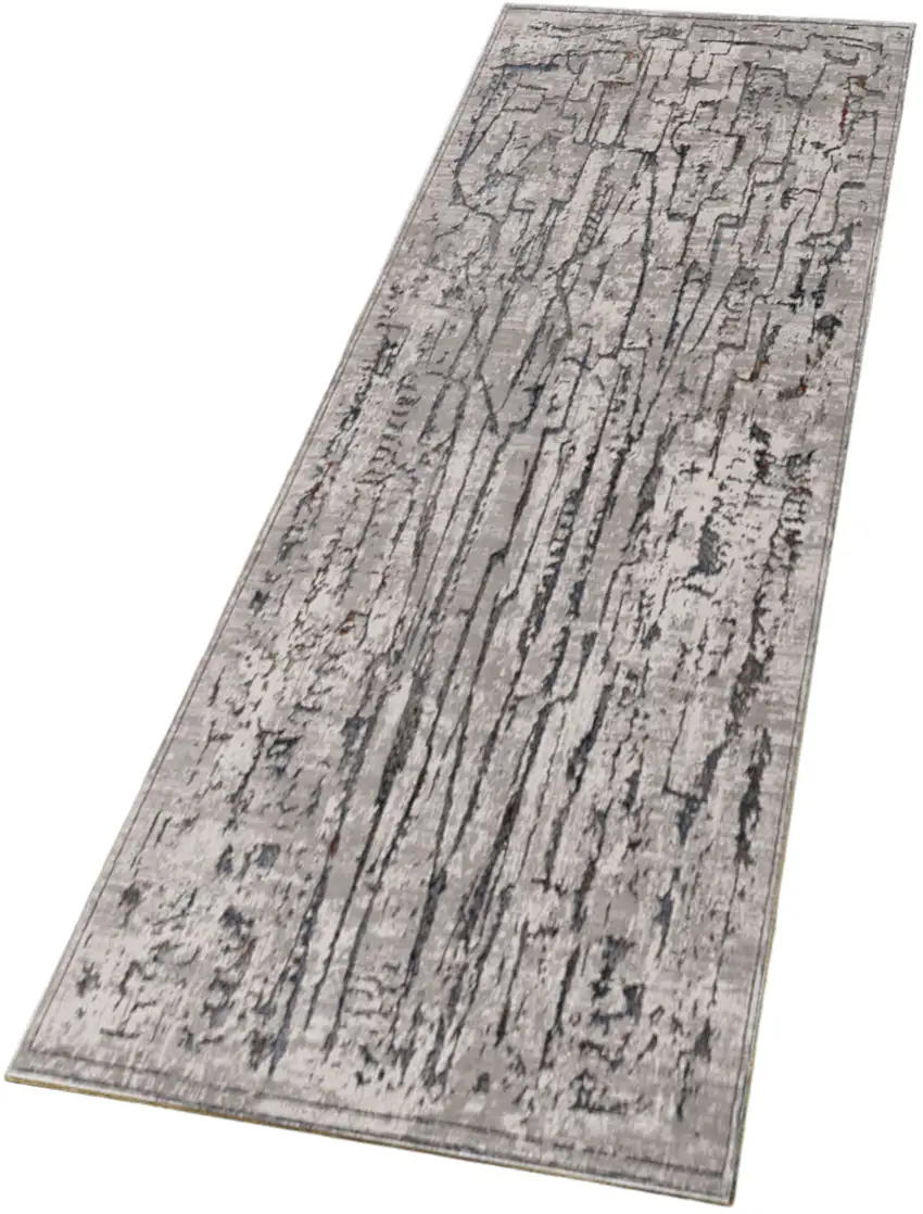 7' Grey Machine Woven Abstract  Indoor Runner Rug Photo 2