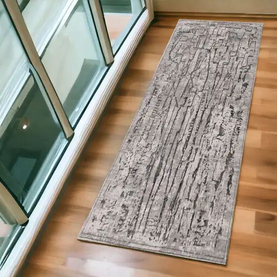 7' Grey Machine Woven Abstract  Indoor Runner Rug Photo 1