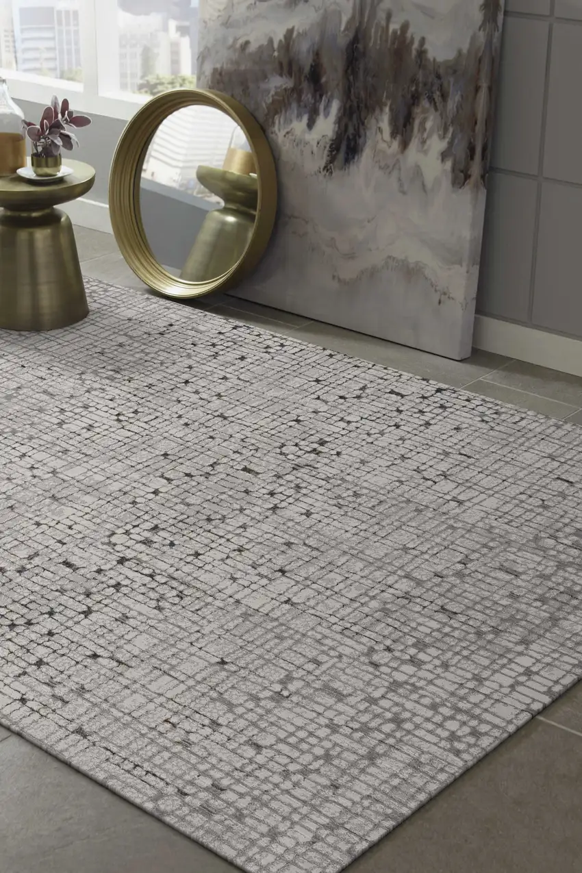 Grey Machine Woven Abstract Lines Indoor Area Rug Photo 3
