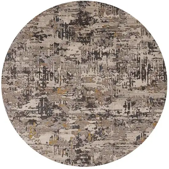 8' Gray Black And Gold Abstract Round Rug Photo 2