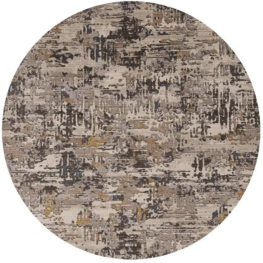 8' Gray Black And Gold Abstract Round Rug Photo 2