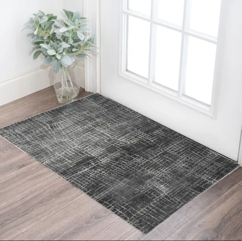 3'X5' Grey Machine Woven Abstract Scratch Indoor Area Rug Photo 2
