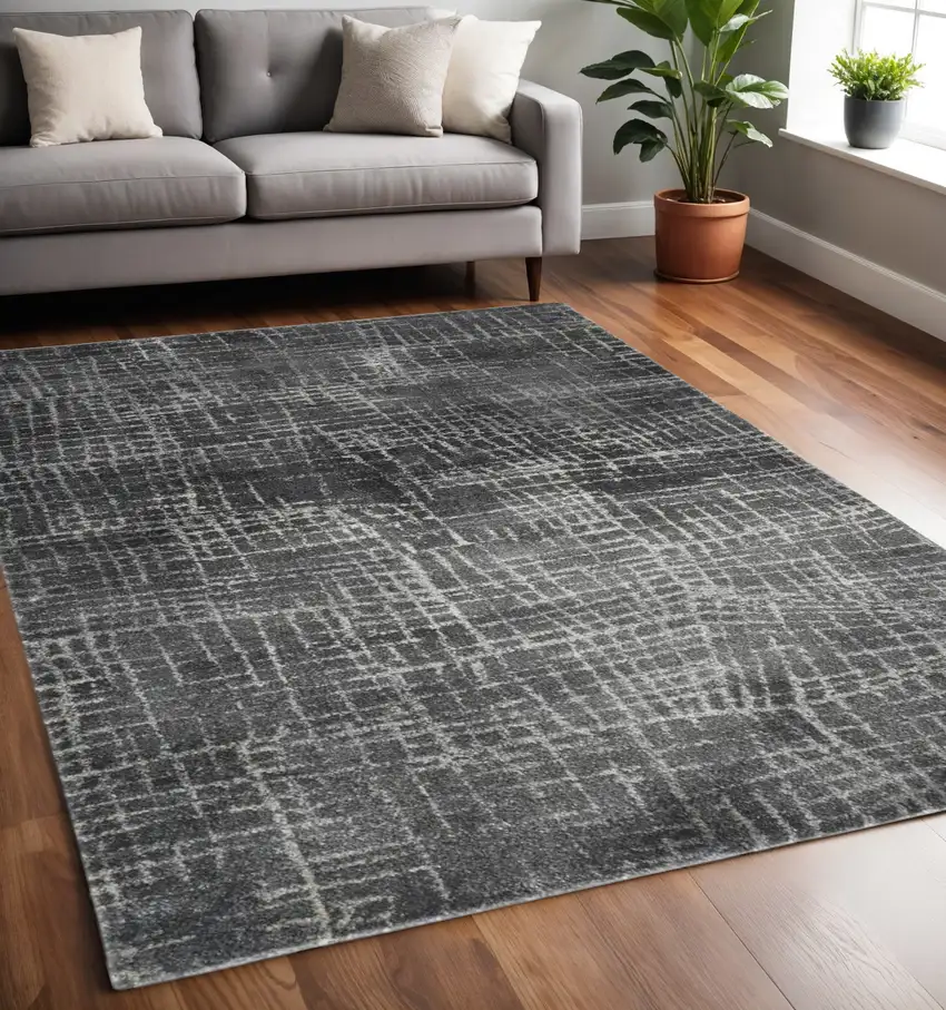 Gray And Dark Gray Abstract Distressed Area Rug Photo 2