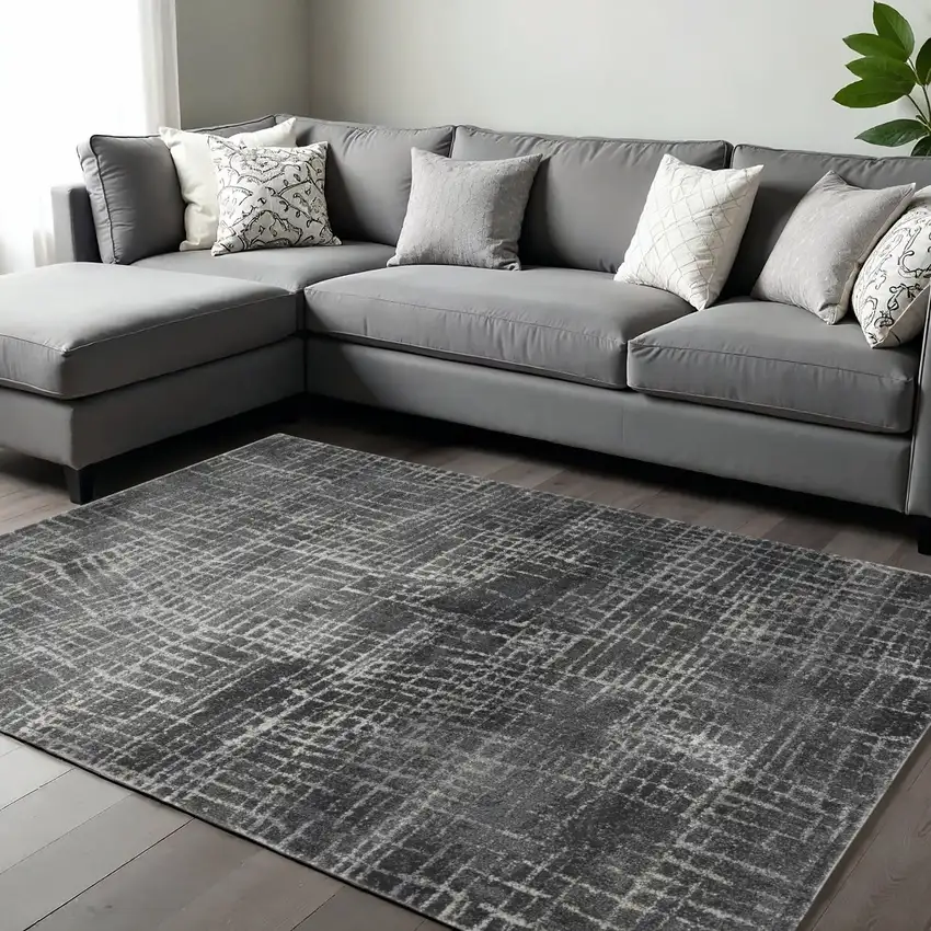 Gray And Dark Gray Abstract Distressed Area Rug Photo 2