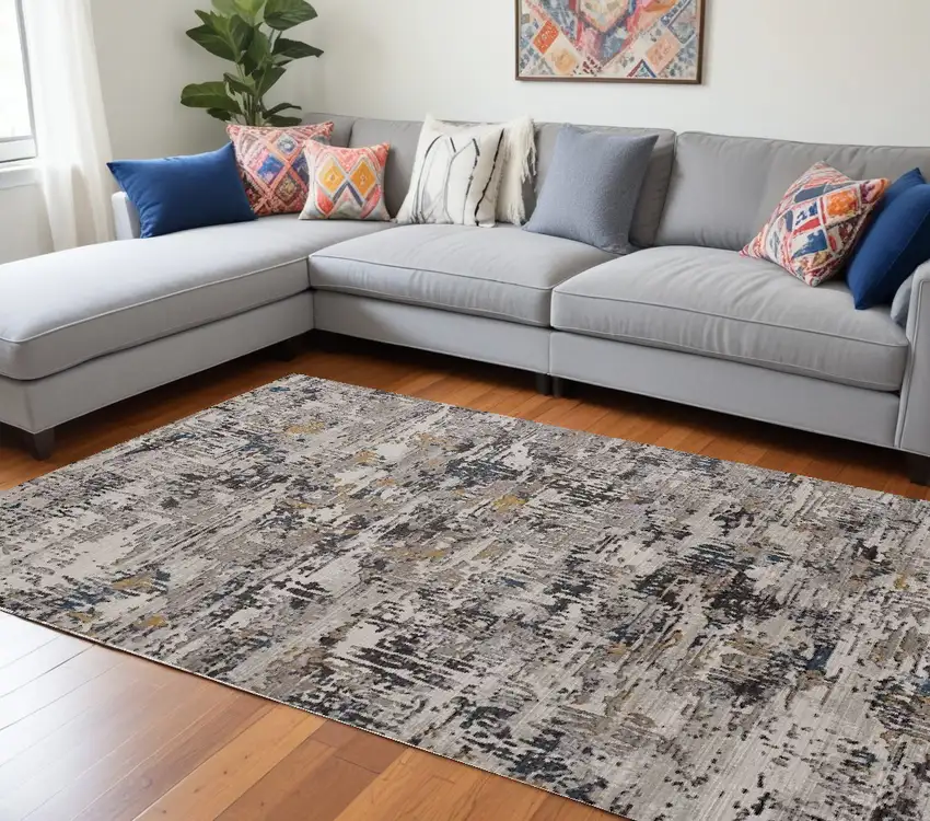 Grey Machine Woven Abstract Splatter Indoor Area Rug Photo 1