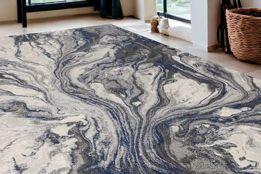 5'X8' Grey Machine Woven Abstract Watercolor Indoor Area Rug Photo 1