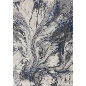 Photo of Grey Machine Woven Abstract Watercolor Indoor Area Rug