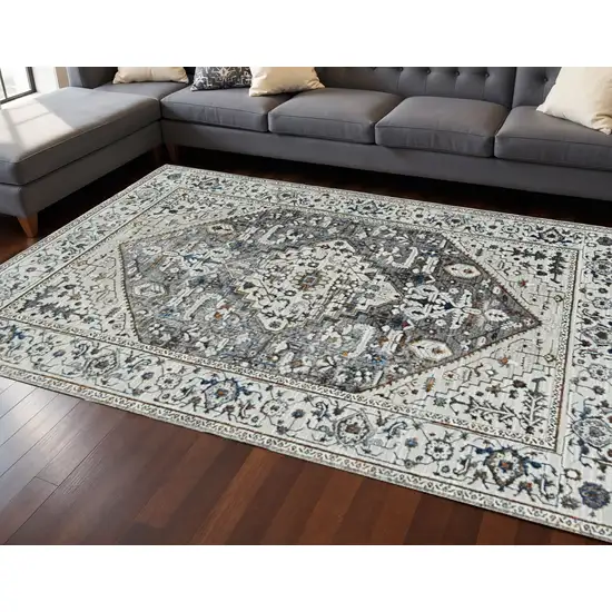 7' Gray Brown And Teal Floral Medallion Area Rug Photo 1