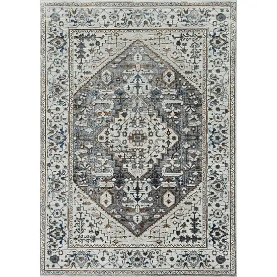 Grey Machine Woven Diamond Floral Medallion Indoor Runner Rug Photo 1