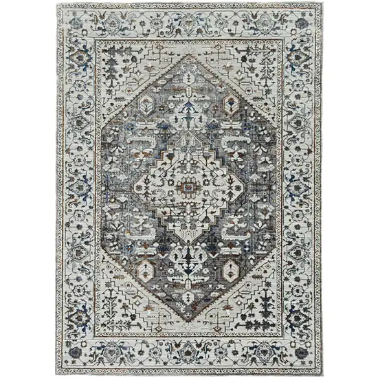 7' Gray Brown And Teal Floral Medallion Area Rug Photo 4