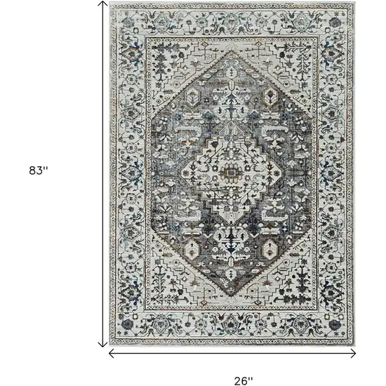 7' Gray Brown And Teal Floral Medallion Area Rug Photo 3