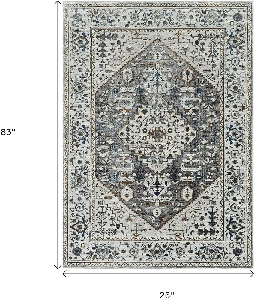 7' Gray Brown And Teal Floral Medallion Area Rug Photo 3