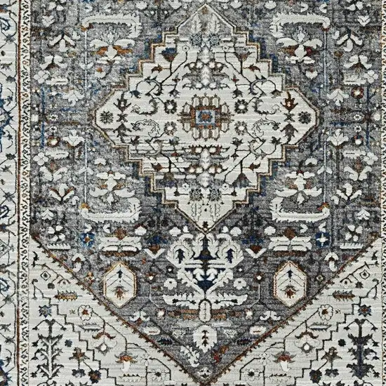 7' Gray Brown And Teal Floral Medallion Area Rug Photo 5