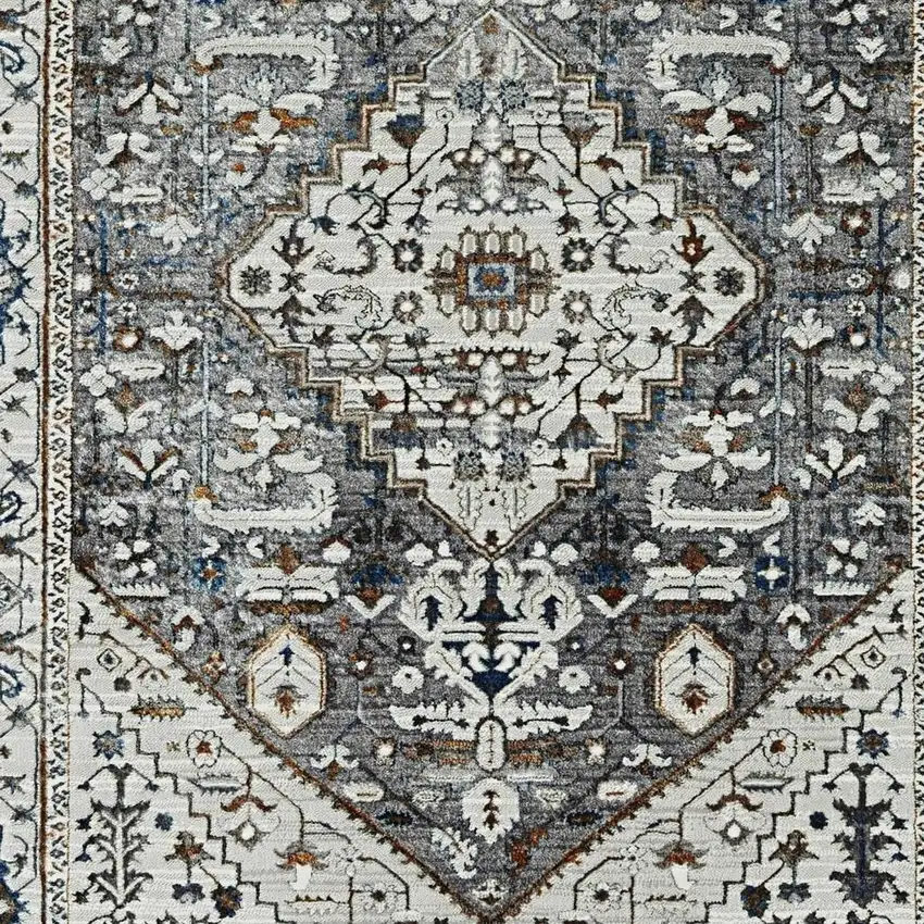 7' Gray Brown And Teal Floral Medallion Area Rug Photo 5