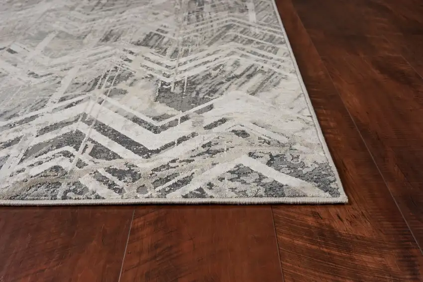 Grey Machine Woven Distressed Chevron Indoor Runner Rug Photo 4