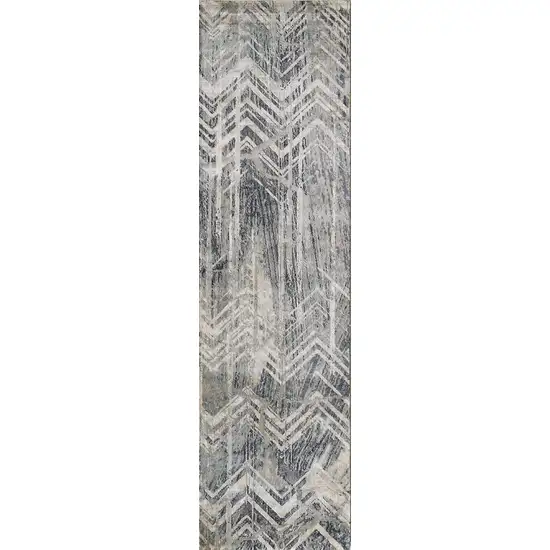 8' Dark Gray And Ivory Chevron Runner Rug Photo 2