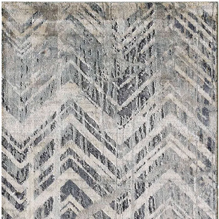 Grey Machine Woven Distressed Chevron Indoor Runner Rug Photo 3