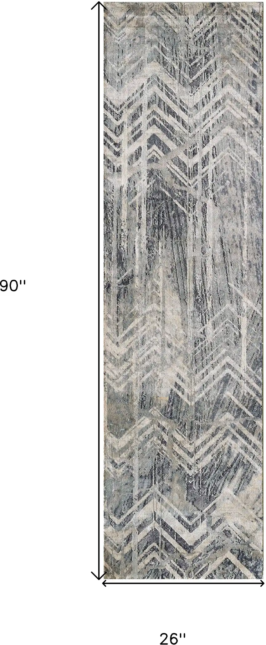 8' Grey Machine Woven Distressed Chevron Indoor Runner Rug Photo 3