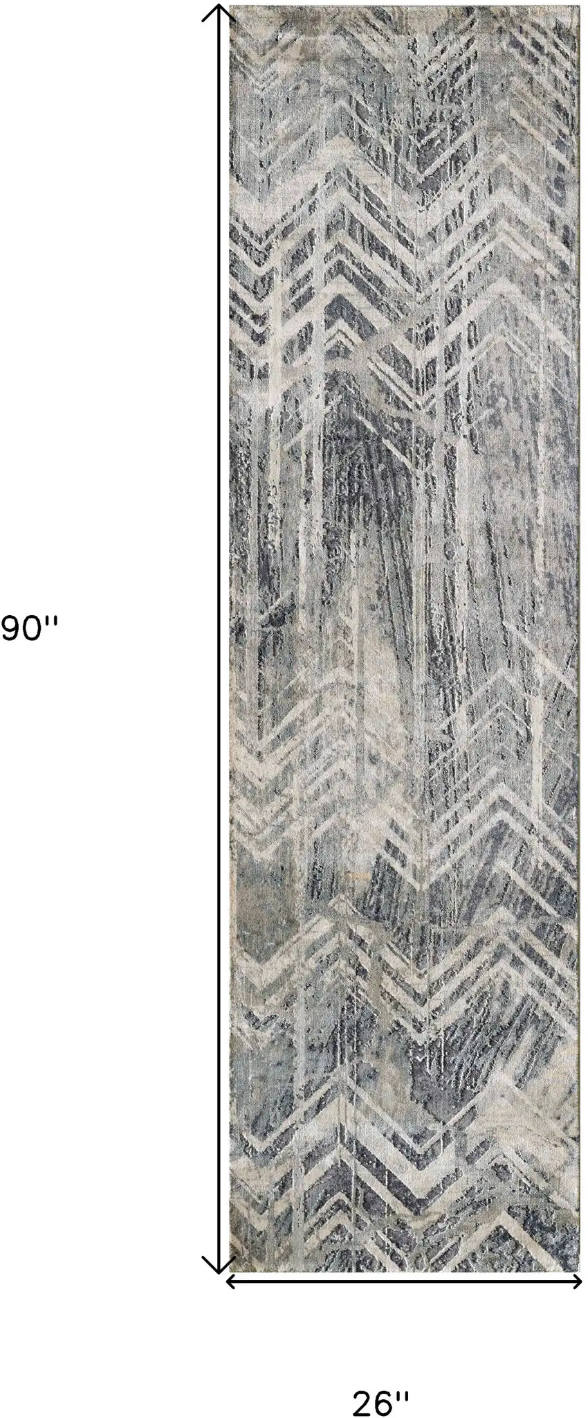 8' Grey Machine Woven Distressed Chevron Indoor Runner Rug Photo 3