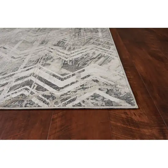 8' Dark Gray And Ivory Chevron Runner Rug Photo 8