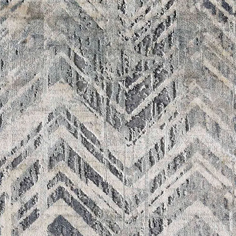Grey Machine Woven Distressed Chevron Indoor Runner Rug Photo 2