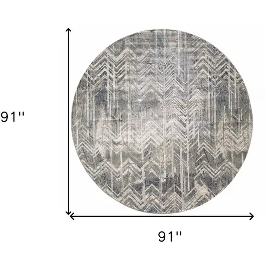 Grey Machine Woven Distressed Chevron Round Indoor Area Rug Photo 4