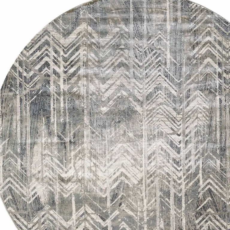 Grey Machine Woven Distressed Chevron Round Indoor Area Rug Photo 4