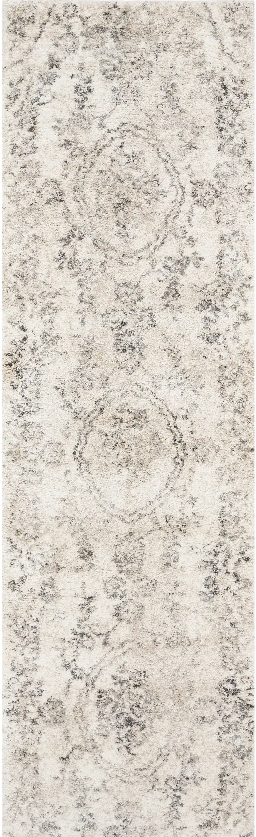 7' Grey Machine Woven Distressed Floral Medallion Indoor Runner Rug Photo 5