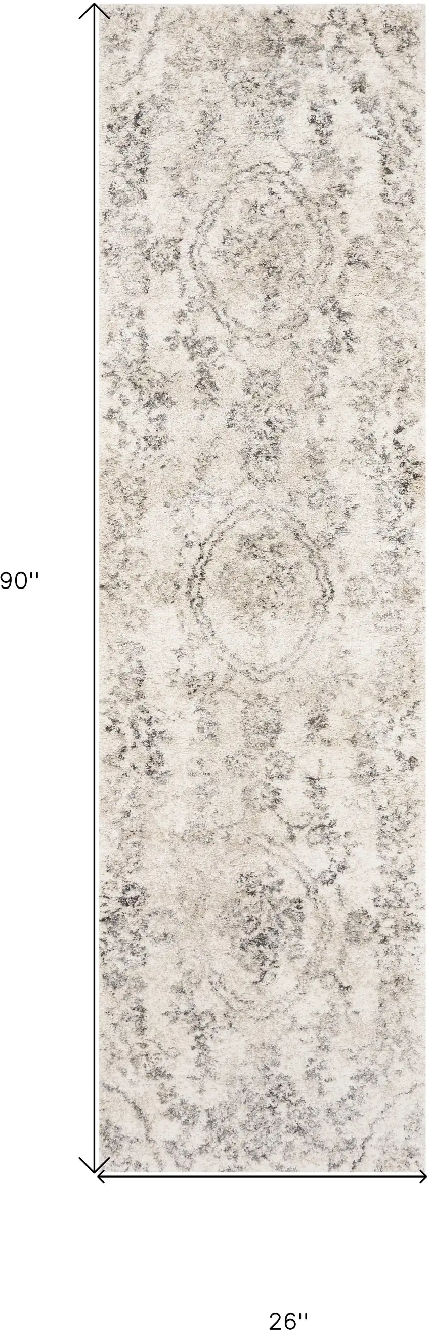 7' Grey Machine Woven Distressed Floral Medallion Indoor Runner Rug Photo 3