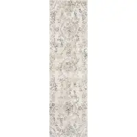 Photo of Grey Machine Woven Distressed Floral Medallion Indoor Runner Rug