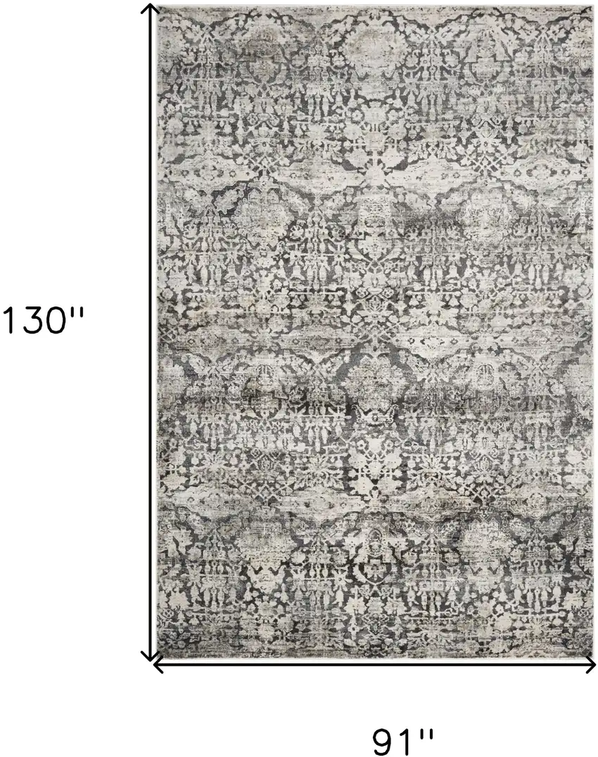 Grey Machine Woven Distressed Floral Traditional Indoor Area Rug Photo 3
