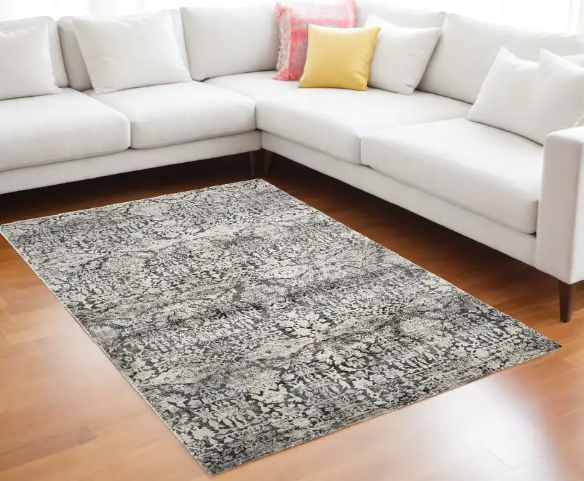 Grey Machine Woven Distressed Floral Traditional Indoor Area Rug Photo 1