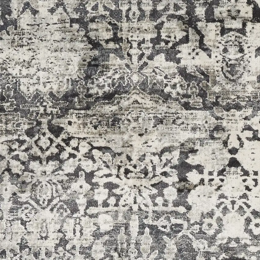 Grey Machine Woven Distressed Floral Traditional Indoor Area Rug Photo 3