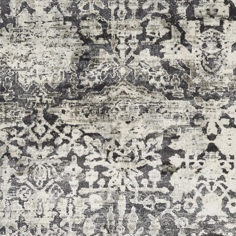 Grey Machine Woven Distressed Floral Traditional Indoor Area Rug Photo 3