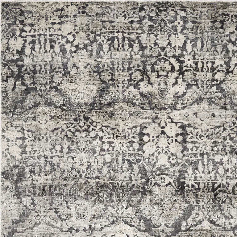 Grey Machine Woven Distressed Floral Traditional Indoor Area Rug Photo 2
