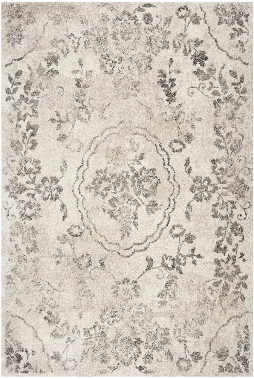 8'X10' Grey Machine Woven Distressed Floral Traditional Indoor Area Rug Photo 2