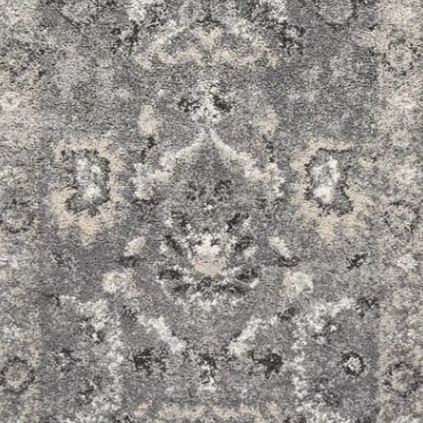 Grey Machine Woven Distressed Floral Traditional Indoor Runner Rug Photo 2